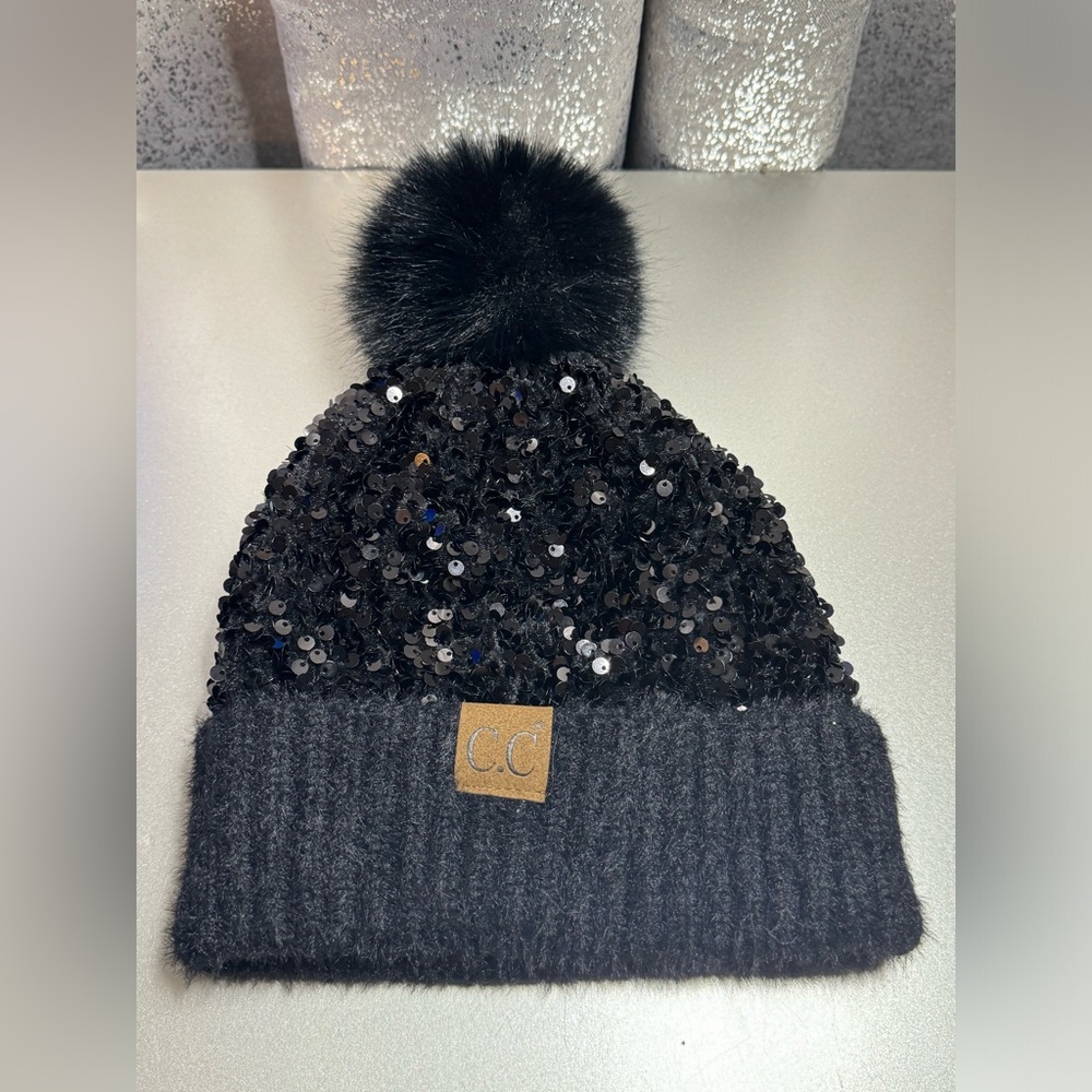 C.C Black Sequin Beanie